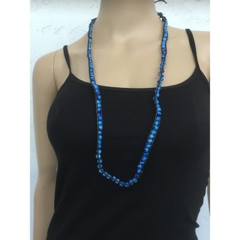 Bala Blue stone and Leather Necklace